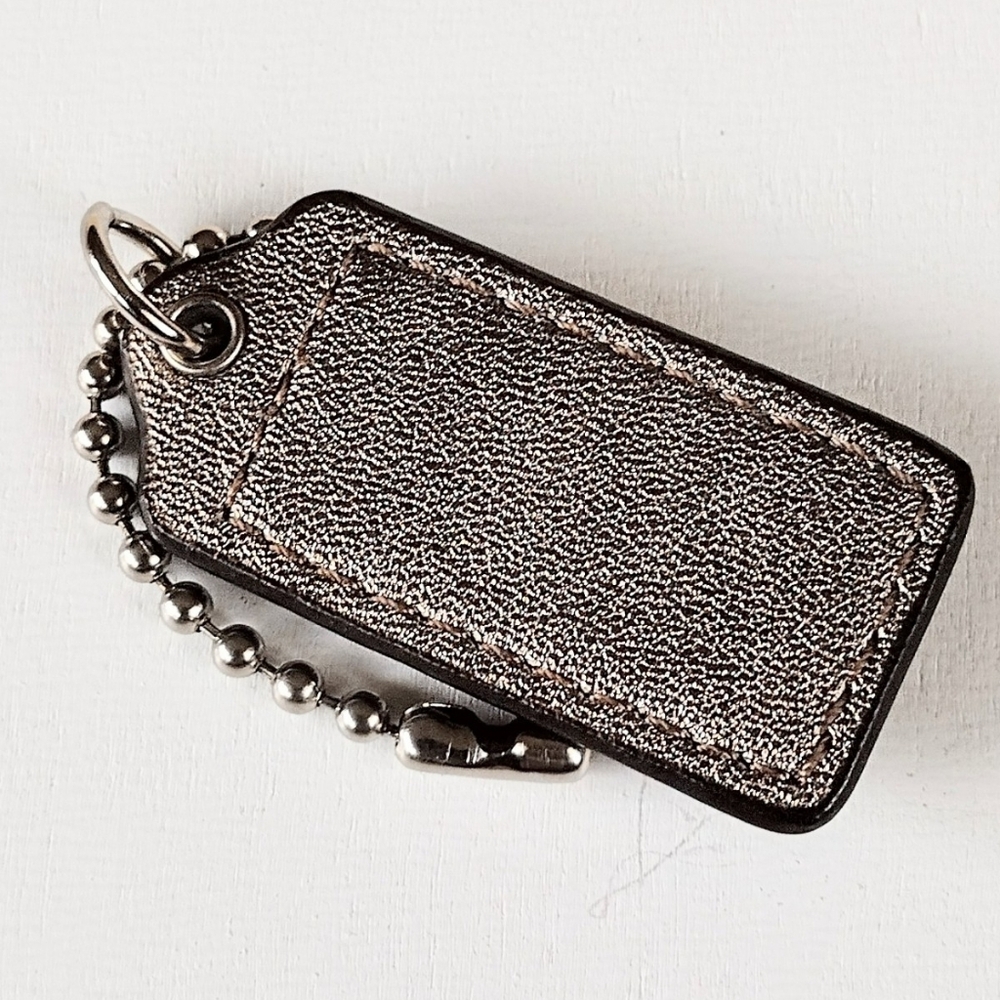 🏷️ 2" Med Coach Metallic Bronze Leather Hang Tag Bag Fob Charm Keychain Pendant - Picture 3 of 4